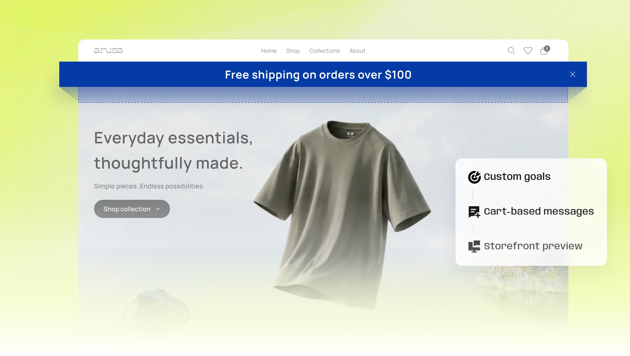 Frego: storefront with a free shipping progress bar